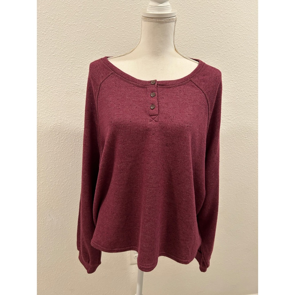 Honeydew Womens Intimates Burgundy Heathered Henley Long Sleeve Top Texture XL